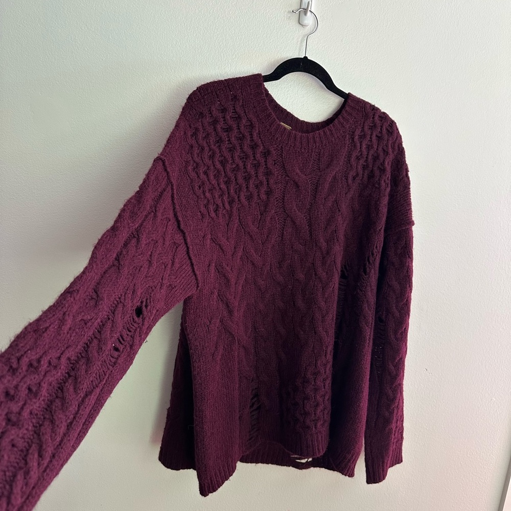 Free People Cable Knit Burgundy Sweater
